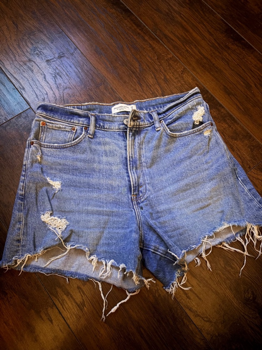 Abercrombie & Fitch Blue Distressed Cutoff mom Jean Shorts